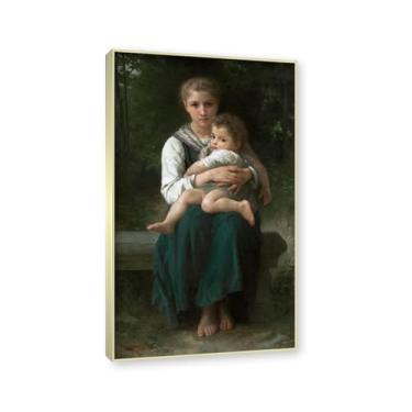 Imagem de NHLDZYH Moldura dourada champanhe. Impressões de arte William Adolphe Bouguereau - Pintura de retrato - (As duas irmãs) - Pôster temático de mitologia grega - Pôster de decoração de parede vintage. 80