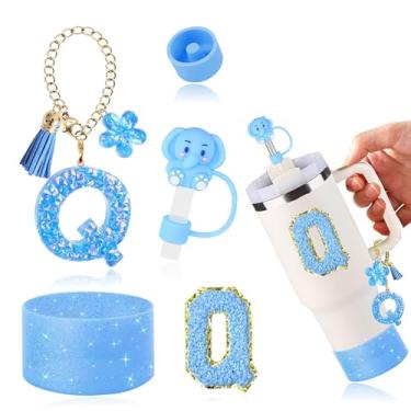 Imagem de AiScrofa Conjunto de acessórios de copo para copo stanley de 850 g 1134 g com alça, incluindo pingentes de iniciais, tampa de palha, bota, adesivo, tampa de silicone à prova de derramamento, decoração