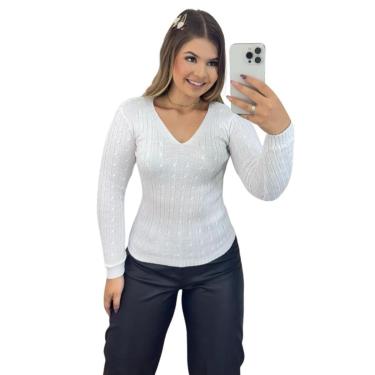 Imagem de Blusa Feminino FMF Suéter de Tricô Manga Longa Cor:;Tamanho:Único-Feminino