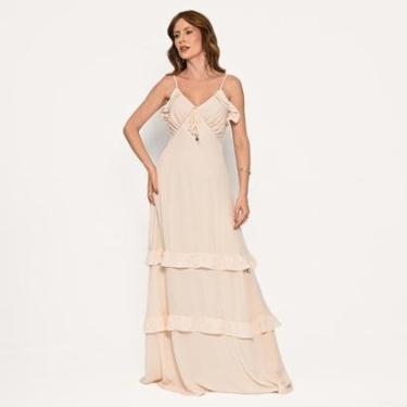 Imagem de Vestido Bisô Longo Crepe Babados Areia-Feminino