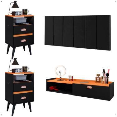 Imagem de Kit 2 Mesas Cabeceira Penteadeira Suspensa Classic Preto/Cinamomo Cabeceira Júlia 1,60 Cama Box Queen Size Suede - Lojas RPM