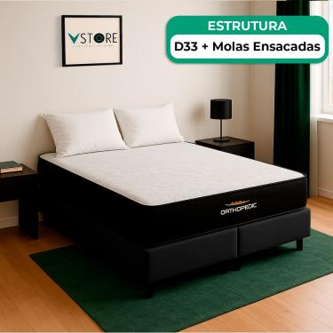 Imagem de Cama Box Baú King Preto E Colchão Orthopedic D33 Vstore