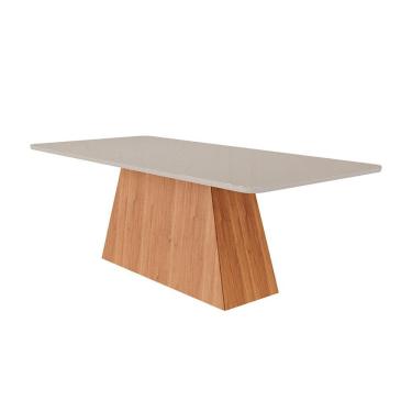 Imagem de Mesa de Jantar Retangular com Tampo de Vidro Helena Off White Cinamomo 210 cm