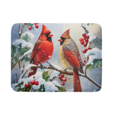 Imagem de Kawani Tapete De Secagem Pratos Com Pássaros Cardeais Inverno, Galhos Azevinho Para Bancada Cozinha, Protetor Escorredor Rápida Vermelho, Almofada Microfibra Natal 16 X 18"