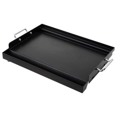 Imagem de LotFun Chapa De Aço Carbono 17" X 13" Para Churrasqueira A Gás Ao Ar Livre, Placa Plana Universal Com Ranhura Graxa E Alças Removíveis, Elétrica/Carvão/Gás, Camping, Festa