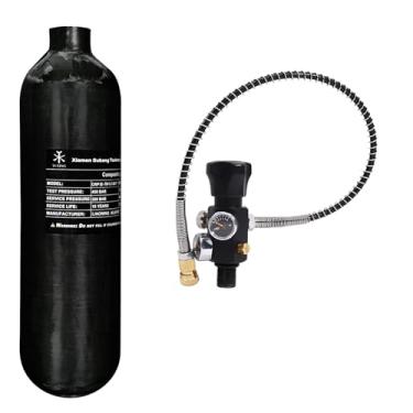 Imagem de TUXING Tanque de ar de fibra de carbono 4500Psi 1,1L 67Cu em garrafa HPA 1100cc pcp, cilindro de gás, caça de paintball para pistola de rifle de ar PCP Daystate e rosca FX M18 * 1,5 (válvula de