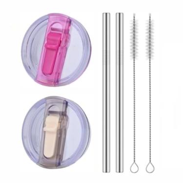 Imagem de Tampa flip de canudo de 850 g/1,134 g para Stanley, substituição de tampas à prova de vazamento compatível com 850 g/1,134 g, com substituição de canudo de metal adequada para Stanley ProTour (rosa,