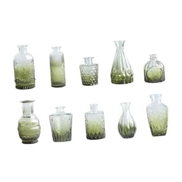 Imagem de Ｂｅｓｇａ 10 peças de vasos de vidro para plantas decorativas, recipientes leves e simples para presente de casamento, mini vasos de flores fofos para sala de, Verde
