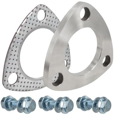 Imagem de SHINTONES Flange e junta de escape de 3 parafusos de 1,88 polegadas, conjunto de conexão de flange de escape de aço inoxidável com parafusos e porcas de flange (48 mm)