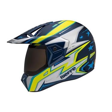 Imagem de Bieffe Capacete Moto Enduro Fechado 3 Sport AZV50 Azul/Amarelo 61 com Viseira Fumê e Cristal