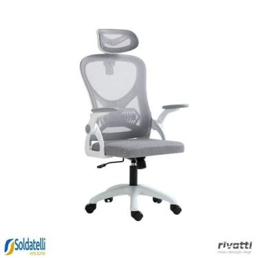 Imagem de Cadeira Office Columbus Presidente Branca com Encosto Tela Mesh Cinza 