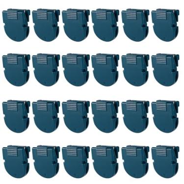 Imagem de 24 pinos de cubículo, clipes de cubo de plástico para paredes de tecido, painel de tecido de escritório, acessórios para pendurar fotos, notas e mensagens de memorandos (azul escuro)