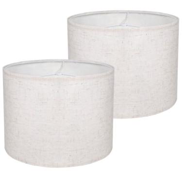 Imagem de Rumidoph Conjunto de 2 persianas bege, abajur de tambor médio, 33 cm superior x 33 cm inferior x 25 cm de altura (aranha), abajures de substituição para luminárias de mesa, linho natural feito à mão