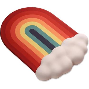 Imagem de Lindo mouse pad arco-íris com descanso de pulso para mouse pad gel nuvem teclado descanso de pulso PU base de silicone ergonômico branco nuvem mouse almofada de pulso suporte para jogos, mesa, laptop
