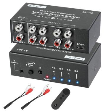 Imagem de ATNEDCVH Divisor De Áudio Bidirecional Rca 4 Vias, 1 Entrada, Saídas / Caixa Seletora Canal Som Estéreo L/R Com Controle Remoto Para Alto-Falantes, Fones Ouvido E Amplificadores (Preto)