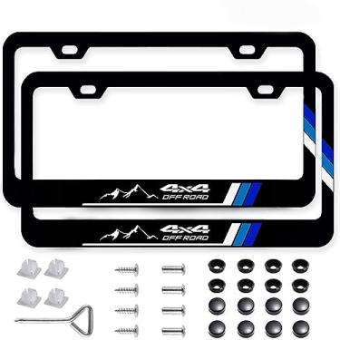Imagem de Pacote com 2 molduras de placa de licença de aço inoxidável tricolor com tampas de parafuso à prova de ferrugem, ajuste à prova de intempéries para Toyota Tacoma 4Runner Tundra Rav4 Highlander Sequoia TRD -Blue02