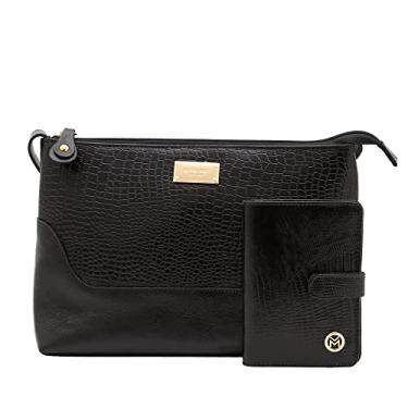 Imagem de Kit Bolsa Transversal e Carteira Couro Legítimo Lezard Mariart 2194+237 (Preta)