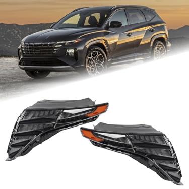 Imagem de Duolctrams Par de carcaça cromada LED DRL conjunto de farol superior compatível com modelos Hyundai Tucson SE/SEL 92207-CW010 HY2562114 92208-CW010 HY2562114 92208-CW010 HY2563114