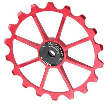 Imagem de Drfeify Rolo de Guia Traseira de Liga de Alumínio 18T para Várias Mudanças de Velocidade, Experiência de Ciclismo Segura para Bicicletas, Fácil de Instalar (Vermelho)
