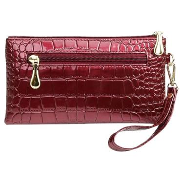 Imagem de WJXFHTD Bolsa feminina elegante, bolsa de mão de couro PU brilhante, bolsa de mão pequena para celular, carteira clutch casual moderna, Vermelho
