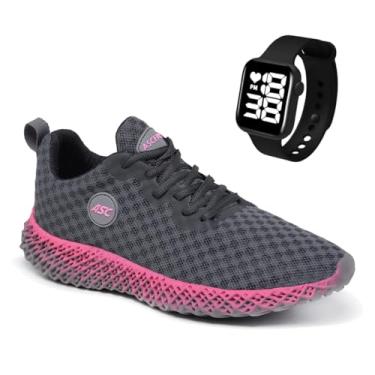 Imagem de Combo Tênis Feminino Com Relogio Digital Quadrado| Leve, Macio e Confortável – Ideal para Caminhada, Academia, Corrida Leve e Look Casual | Estilo Esportivo e Moderno (Grafite e Pink, BR, Adulto, Numérico, 37)