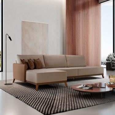 Imagem de Sofá Versalhes Com Chaise 280cm Com Detalhes Em Courino Bege