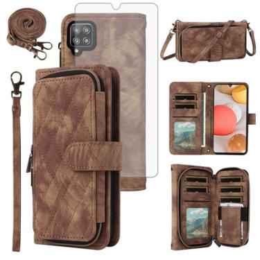 Imagem de Capa de celular para Samsung Galaxy A42 5G carteira celular com protetor de tela de vidro temperado alça transversal alça flip suporte zíper bolsa porta-cartão slot A 42 G5 42A S42 4G 2021 mulheres