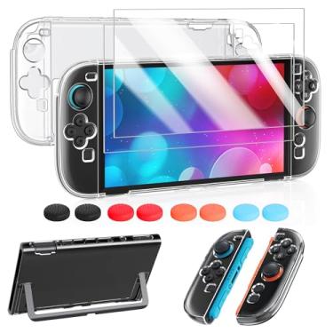 Imagem de FYOUNG Clear Protective Case for Nintendo Switch 2(2025), Transparent Slim Hard Shell for Switch 2 Accessories, Scratch&Shock Protection Cover for Joycon 2 with Screen Protector, 8 Thumb Grip