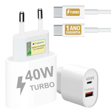 Imagem de Carregador Turbo 40W Compatível iPhone 17 Air 17 Pro 17 Pro Max 16 16 Pro 16 Pro Max 15 15 Pro 15 Max iPad iOS Cabo USB-C Celular Tipo-C Duas Saídas USB-A Rápida PD Ultra Resistente Original 10CLICK®