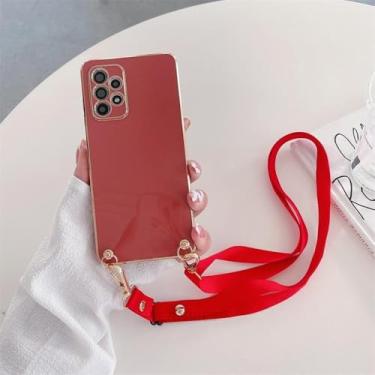 Imagem de Capa de silicone com cordão para Samsung Galaxy A54 A34 A24 A14 4G 5G A04 M52 M54 M14 M23 M13, ZBBGS Vermelho Camélia, para Samsung A33 (4G 5G)