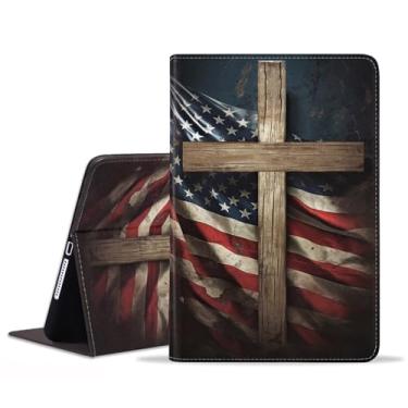 Imagem de JDHJFBFJNP Capa para Samsung Galaxy Tab S9 FE 5G 10,9 polegadas/Galaxy Tab S9 11 polegadas 2023, capa fólio de couro sintético premium com hibernar/despertar automático, bandeira americana cruz santa