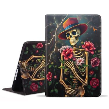 Imagem de JDHJFBFJNP Capa para Samsung Galaxy Tab S10 Plus 2024/ S9 Plus/S9 FE Plus 5G 12,4 polegadas 2023, capa fólio de couro PU premium com suporte para hibernar/despertar automático, flor de caveira