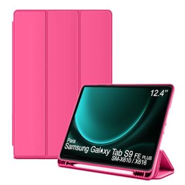 Imagem de Capa Tablet flip para Samsung Galaxy Tab S9 FE PLUS SM-X610 SM-X616 Smart pen 12.4 polegadas resistente aveludada compatimento caneta Case capinha Anti Impacto Suporte Pencil - Alamo (rosa escuro)