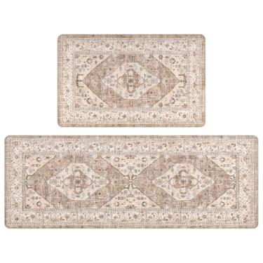 Imagem de Pauwer Tapete de cozinha antifadiga, conjunto de 2 tapetes de cozinha antiderrapantes para o chão, acolchoados, tapetes confortáveis, para casa de fazenda, impermeável, espuma de PVC, tapete de