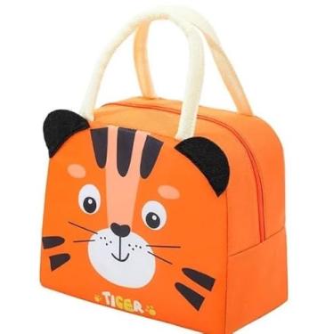 Imagem de Bolsa Térmica Infantil 3D com Estampa de Animais – Alça e Isolamento Térmico (Laranja - Tigre)