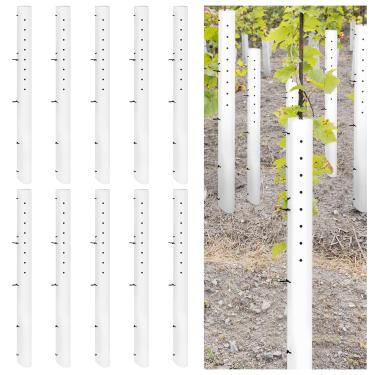 Imagem de Pushglossy Pacote com 10 protetores de mudas de tubo de cultivo de árvores de 152 cm, tubos de cultivo de árvores com fecho de correr, protetor de plantas pequenas, abrigo de plantas, dividido para