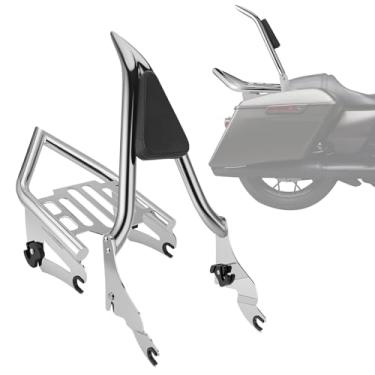 Imagem de Sissy Bar Bagageiro, Encosto traseiro removível para passageiros compatível com os modelos Harley Davidson Touring 2009-2024 Street Glide Road Glide Electra Glide Road King (cromado)