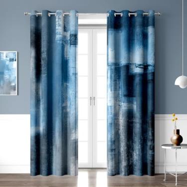 Imagem de Emwnodti Cortinas blecaute azul cinza, preto, moderno, 2 painéis para quarto, sala de estar, cortinas de escurecimento de quarto com ilhós, decoração de casa 132 x 213 cm