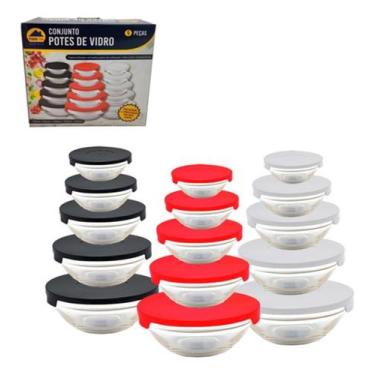 Imagem de Conjunto de 5 Potes Vidro Redondo C/ Tampa Trava Mantimento - Todo dia