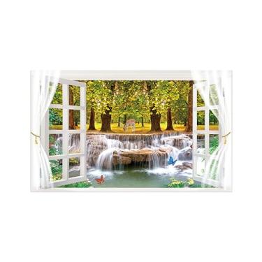 Imagem de Paisagem Impressões em Tela-River Árvore veados-Janela Falsa Quadro de Parede-Natureza Pintura para Decoração Banheiro 30x50cm Sem Moldura