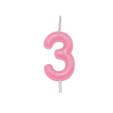 Imagem de Vela Aniversario Rosa c/Glitter - Silver Festas (Numero 3)