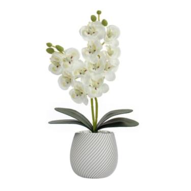 Imagem de Vaso Flores Artificiais Vaso com Orquídea Decorativa Sala Escritório (Branca)