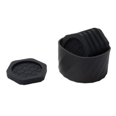 Imagem de KiBcsLic 6 peças de porta-copos para bebidas, tapetes isolantes, proteção de mesa, conjunto de porta-copos de silicone, jogo americano para cozinha, quente ou, Preto