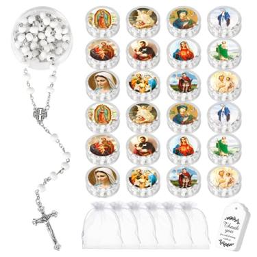 Imagem de 24 Rosários católicos perfumados em massa com pingente de crucifixo de madeira para brindes de batismo de primeira comunhão, presentes de oração para eventos religiosos católicos, enfeites de meia