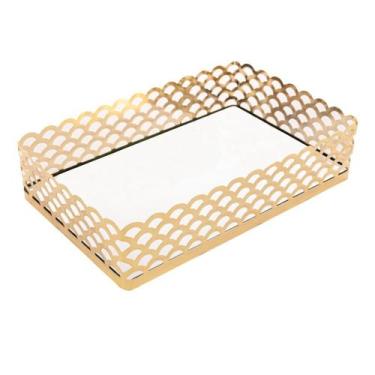 Imagem de Bandeja de metal decoratica com espelho Arles Dourada  - LYOR