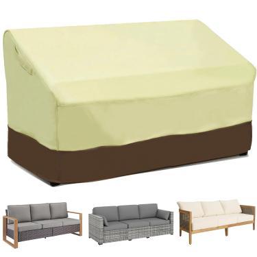 Imagem de Sqodok Capa para sofá de 2 lugares, capa para banco profundo 100% à prova d'água, capa para sofá resistente, capas de móveis para sofá de gramado com alça e alça à prova de vento, 152,4 cm L x 106,6 cm P x 76,2 cm A, bege e marrom