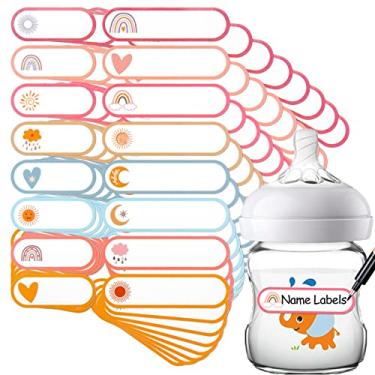 Imagem de Coowayze Etiquetas De Nome Para Crianças, Creche, 128 Peças À Prova D'Água Mamadeiras, Adesivos Material Escolar Autolaminados, Laváveis Na Máquina Lavar Louça, Lancheira E Chupeta