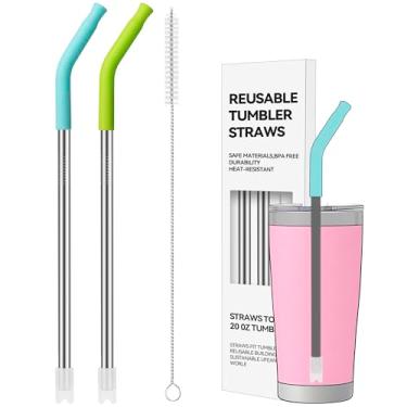 Imagem de Soledea Canudos de metal reutilizáveis, pacote com 2 canudos de aço inoxidável com ponta de silicone para copo de 590 ml, canudo de substituição longo para YETI, STANLEY, US Acrylio, BJPKPK, Simple