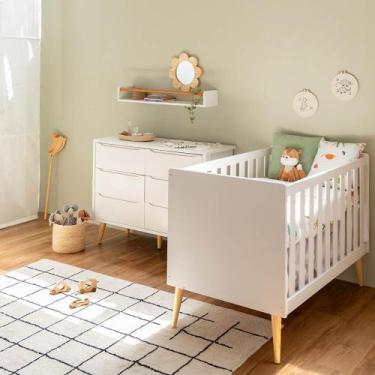 Imagem de Kit Quarto Infantil Theo com Pés Retrô Natural - Berço + Cômoda 6 Gave