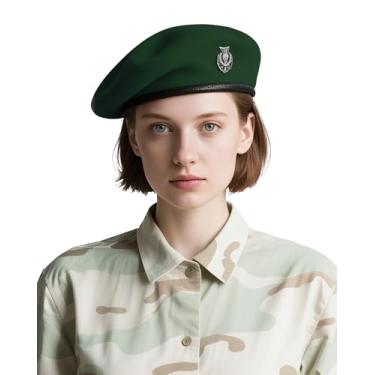 Imagem de Boinas para mulheres e homens - Boina militar estilo exército dos EUA 100% lã, visual vintage de oficial britânico., Verde, G